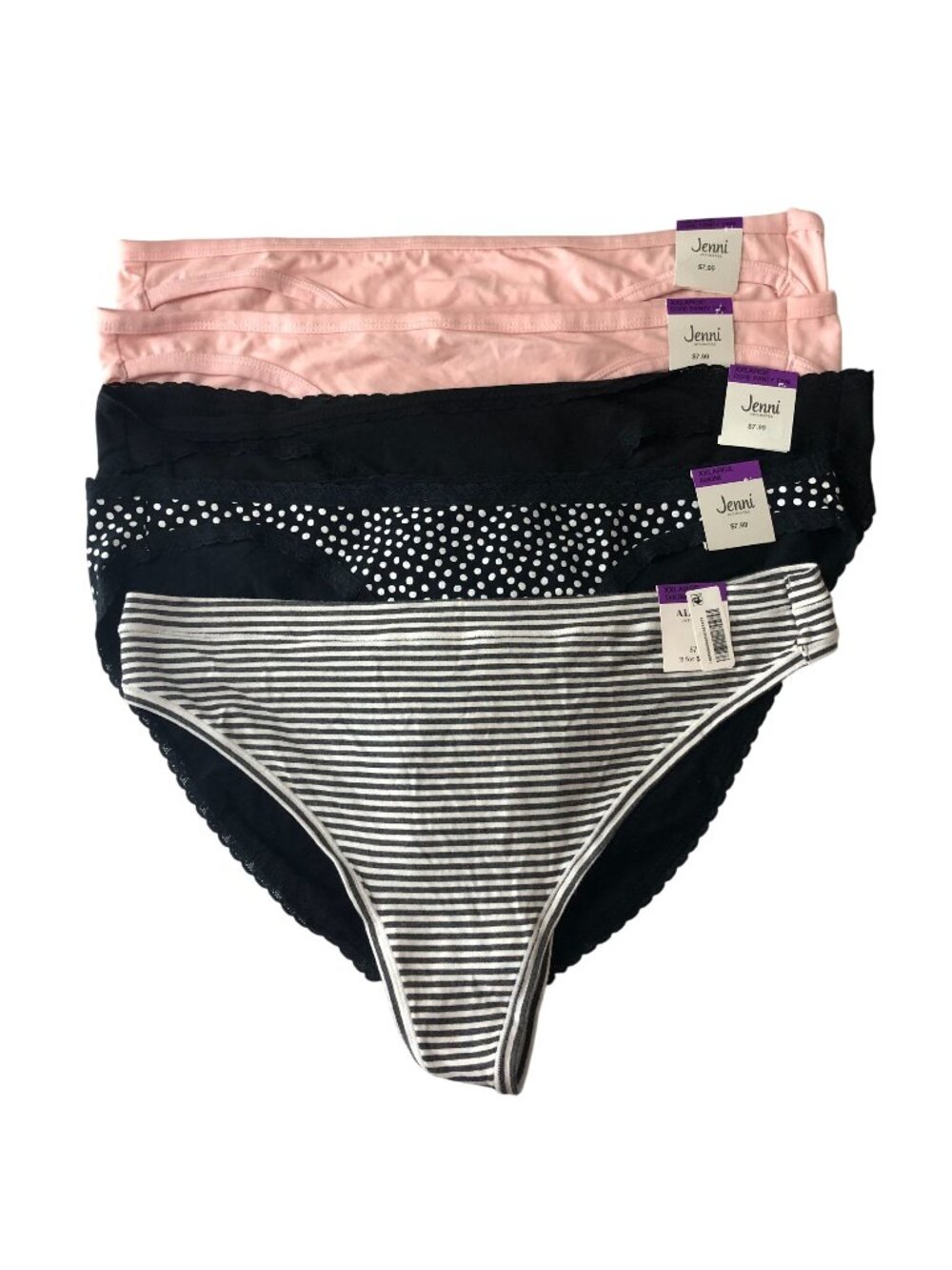 Jenni Alfani Bikini Brief Thong Panties 5 Pair Pink Black XXL